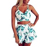 FCYOSO Women's Floral Print 2 Pieces Crop Top+ Short Pants Jumpsuits (US,S/Asia,M) White