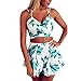 FCYOSO Women's Floral Print 2 Pieces Crop Top+ Short Pants Jumpsuits (US,S/Asia,M) White