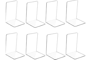 ADWIKOSO 8pcs Clear Acrylic Bookends with Non-Slip Stickers, Bookends for Kids Shelves Bedroom Library Office School and L-Shaped Desktop Organizer Decoration Gift (8)