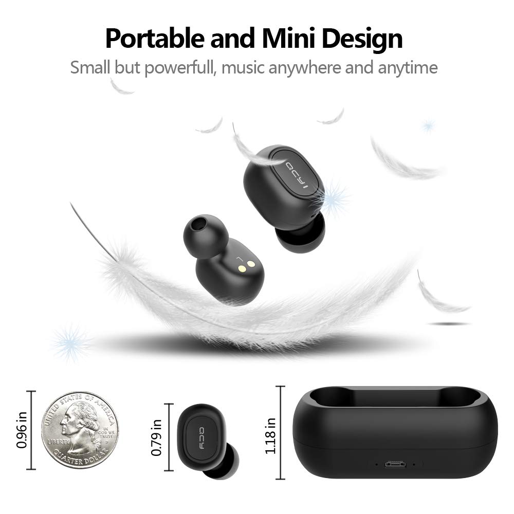 Wireless Earbuds, Tepoinn QCY Bluetooth 5.0 3D Stereo Sound True Wireless Earphones with Built-in Mic, Instant Pairing Noise Cancelling Headphones with Portable Charging Case for iPhone Android