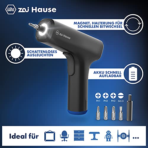 Wiha TCA10182 zai Hause 4V Akkuschrauber Set klein mit 4 Bits und USB C Ladekabel, Mini Akku-Schraubendreher… – Bild 3