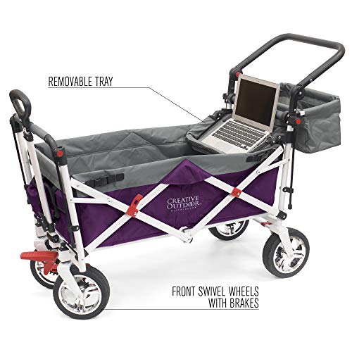 Creative Outdoor Push Pull Collapsible Folding Wagon Stroller Cart for Kids | Silver Series | Beach Park Garden & Tailgate | Purple