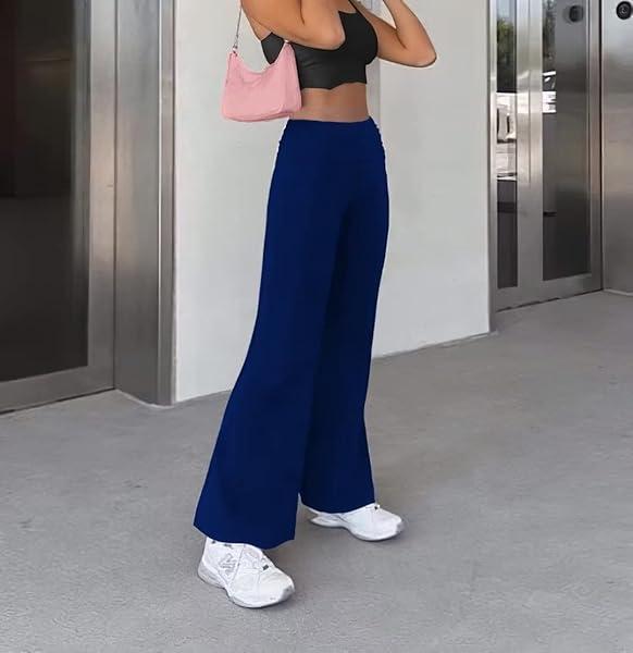 HYBRID & COMPANY WOMEN PALAZZO PANTS W/FOLD OVER WAIST BAND KPZ26932 NAVY L
