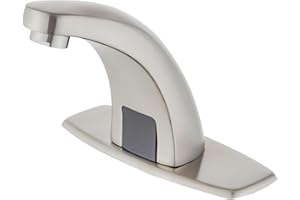 Luxice Brushed Nickel Touchless Bathroom Sink Faucet, Battery Operated Automatic Motion Sensor Hands Free Commercial Faucets with Hot & Cold Temperature Mixing Valve