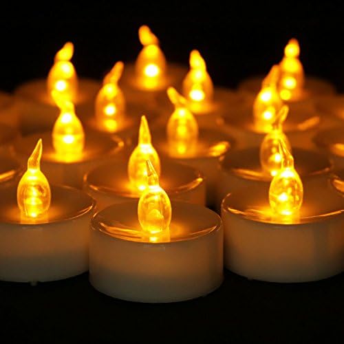 Yzan Set of 24 Bright Amber Yellow Flickering Flame Flameless Tea Light Candles,Battery Included Votive Candles for Christmas Party Light