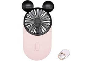 DecoLife Cute Personal Mini Fan, Handheld & Portable USB Rechargeable Fan with Beautiful LED Light, 3 Adjustable Speeds, Portable Holder, Perfect for Indoor Or Outdoor Activities, Cute Mouse (Pink)