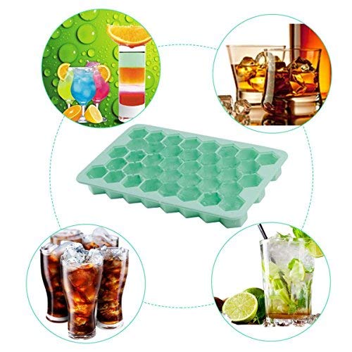 Ice Cube Tray with Lid, Easy-Release Silicone Material FDA Certified BPA Free, Easy Ice Cube Maker for Cocktail Whiskey, 38 Ice Blocks 1 Pack Green