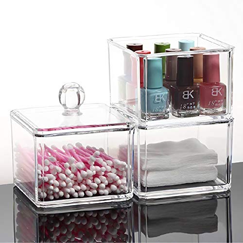 CONHENCI Square Acrylic Cotton Ball Holder Qtip Holder Bathroom Swab