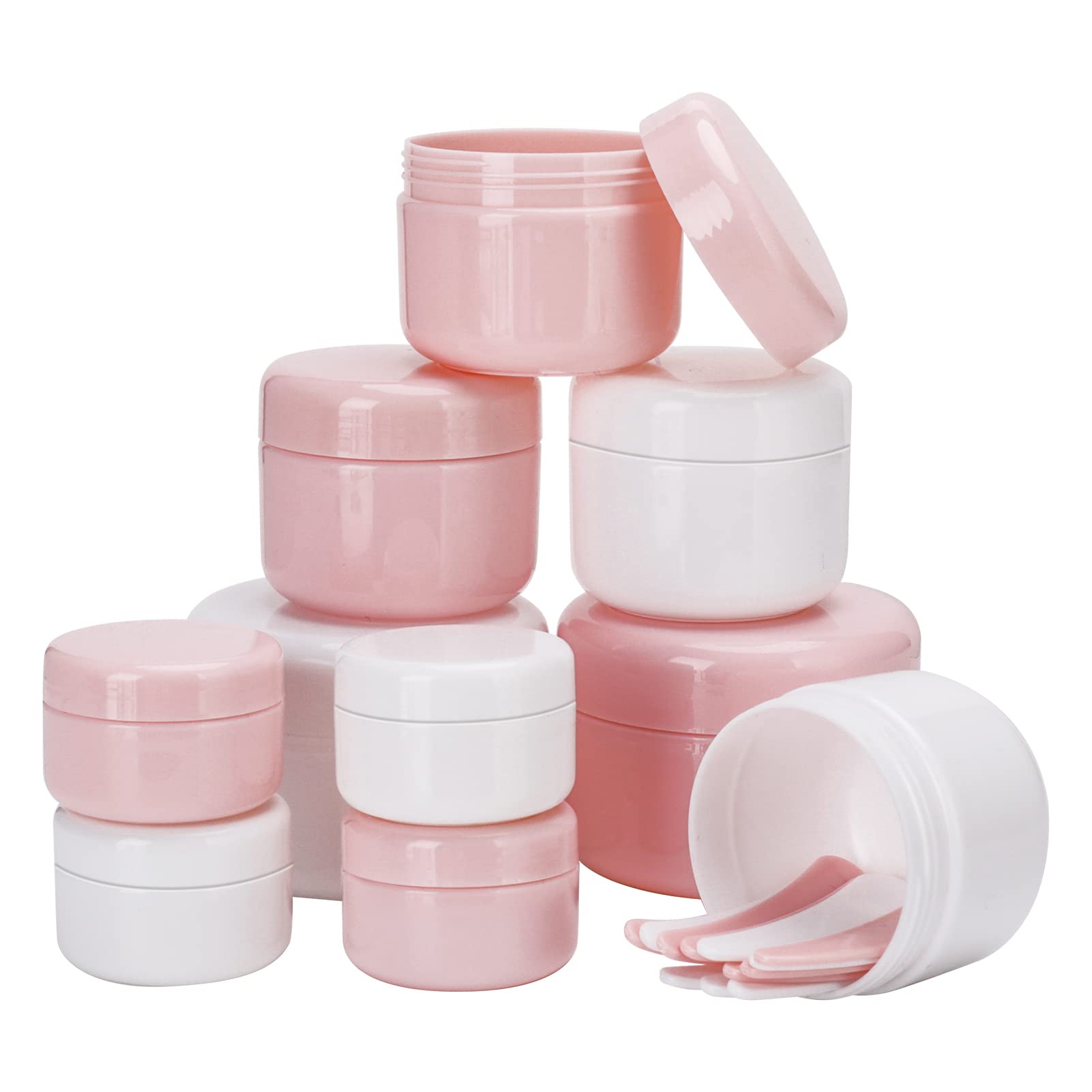 Heyu-Lotus Travel Pots for Toiletries, 10 Pcs Travel Cosmetic Jars 20ml/50ml/100ml with Spatulas Tool for Cream, Make-up Sample Storage (Multi)