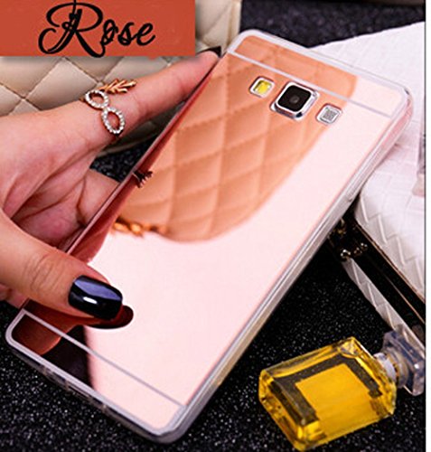 Samsung Galaxy J7 Case,A-slim(TM)Luxury Mirror Back Shock-Absorption TPU Bumper Anti-Scratch Bright Reflection Protective Case for J7 (Rose Gold)