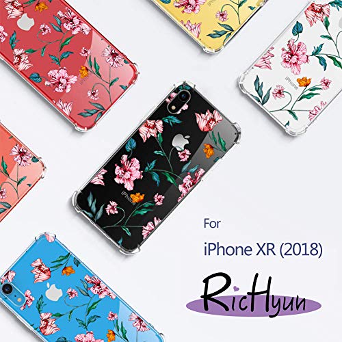 RicHyun Girly Case for iPhone XR, Clear Pink Floral Pattern Soft Flexible TPU Shockproof Case for iPhone XR 2018