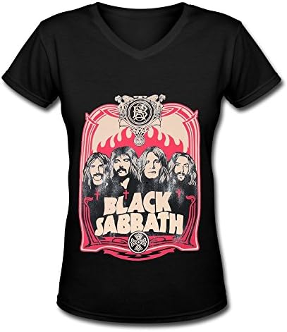 Black V Neck T Shirt For Women Rock Band Black Sabbath Tour 2016 Fan Logo