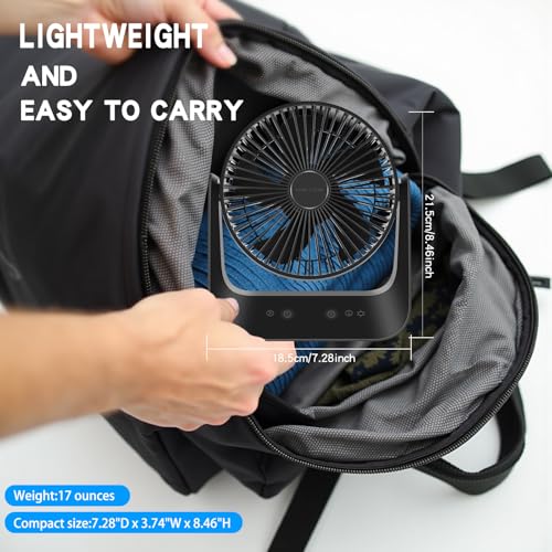 HONEYYEAR 5000mAh Small Desk Fan 6-Inch, Portable Desktop Fan with Intelligent temperature control function,Small Battery Operated USB Fan with Light & Hook for Bedroom, Home, Office, Travel & Cruise