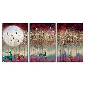 Canvas Wall Art Abstract Forests Painting Artwork for Home Prints Framed - 16"x24" x 3 Panels