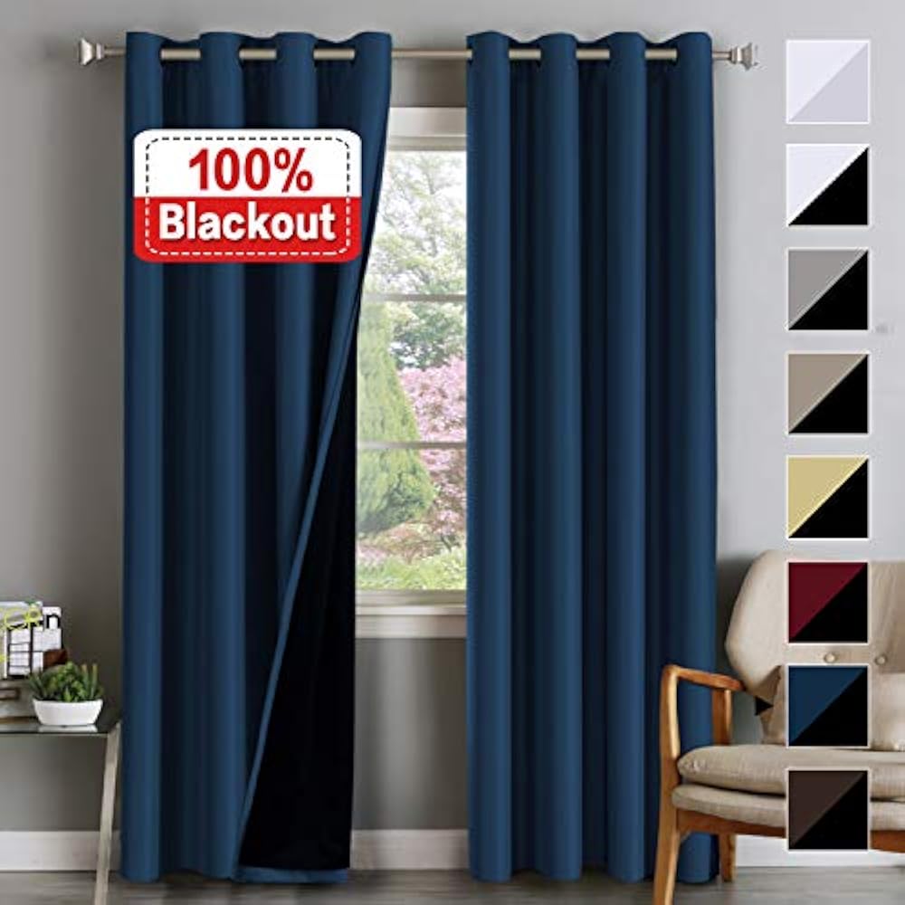100 Blackout Curtain Set Thermal Insulated Curtains Double Layer For