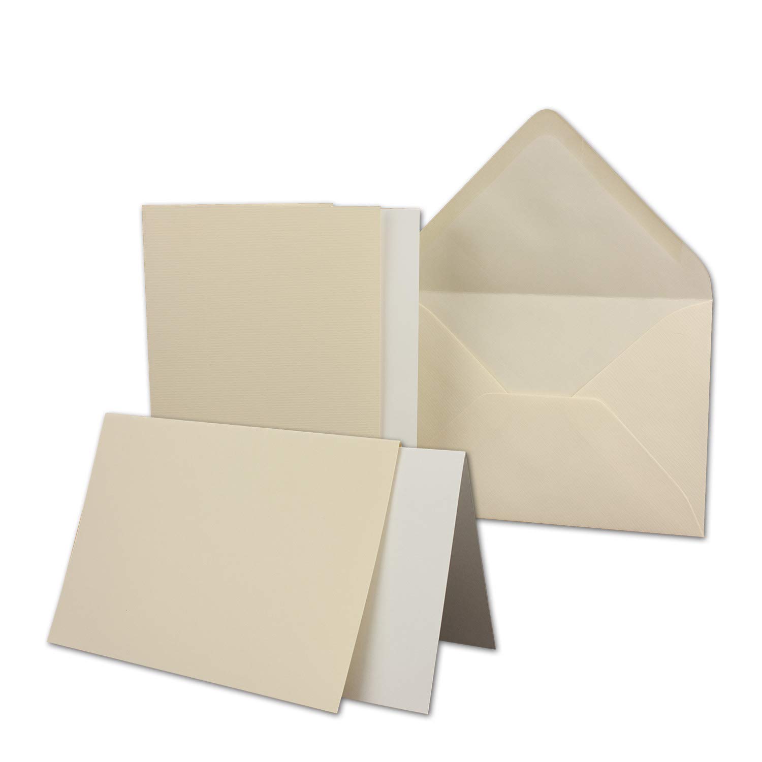 NEUSER PAPIER 25x Card Set - DIN B6 - Cream Chamois - Vintage Invitation Cards with Envelopes & Inserts - Ribbed Structure Surface