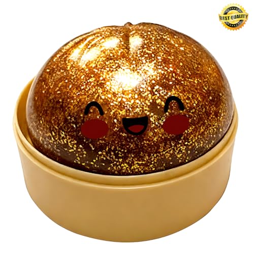 Simulation Glitter Dumpling Fidget Toy, Soft Squeeze Squishy Toy with Steamer Box, Anti Anxiety Sensory Toys, Cute Home Table Decor, Novelty Birthday Daily Gifts for All Ages