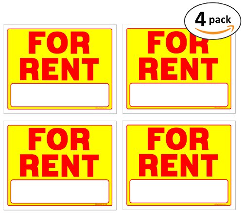 For Rent Signs, 11 x 14 Inch, Neon Fluorescent Yellow & Red, Pack of 4