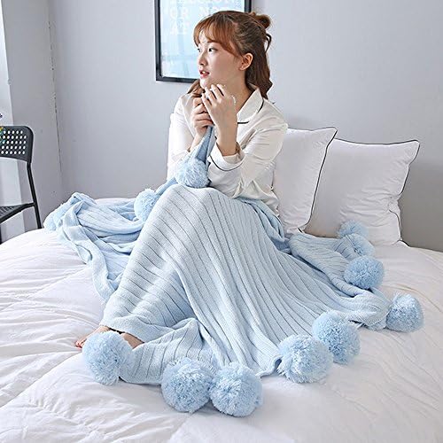 AOOK HOMEMADE Mermaid Tail Blanket Warm Sofa Quilt Super Soft Crochet All Seasons Sleeping Blankets,Handmade Mermaid Tail Blanket for Adults (Pompom)