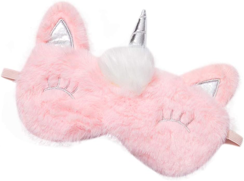 Sleeping Mask Cute 3D Fluffy Animal Eye Mask for Sleeping Travel Breathable Eyeshade Cartoon Mask Kids Adult Women (Unicorn Pink)
