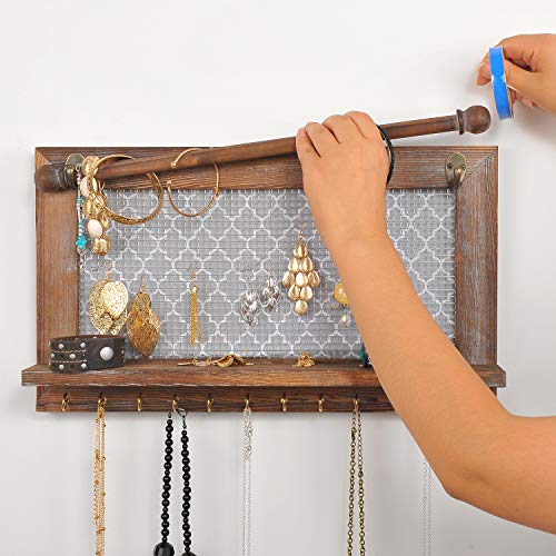 ASHLEYRIVER Wall Mounted Rustic Wood Jewelry Organizer Holder with
