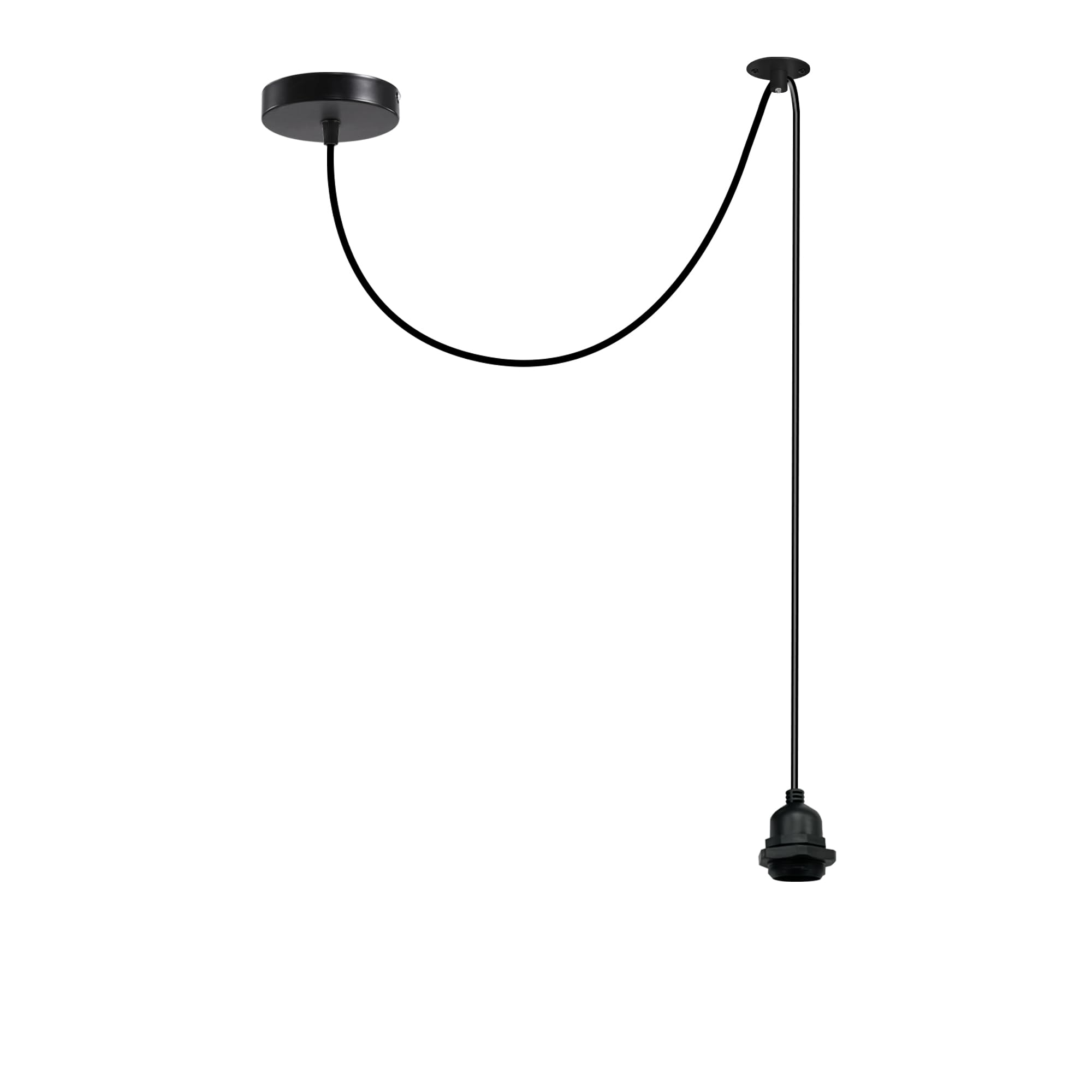 LEDSone Modern and Retro 2M Adjustable Single-Head Pendant DIY Light Black Flex Cable with E27 Socket Holder for Dining Room Living Room Kitchen Hallway Cafes Bars Offices and Restaurant