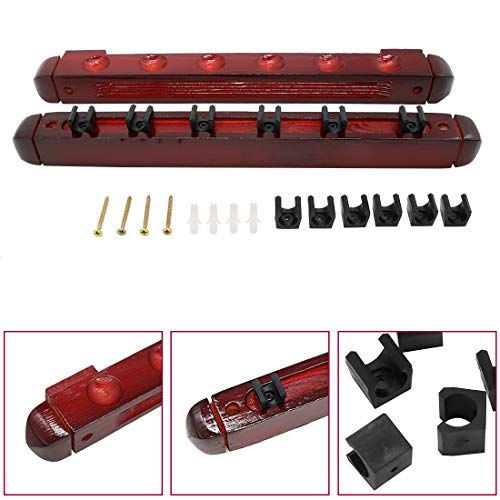 image for Cosylove 6 Pool Cue Sticks Wood Rack Cue Locating Clip Red Billiards S