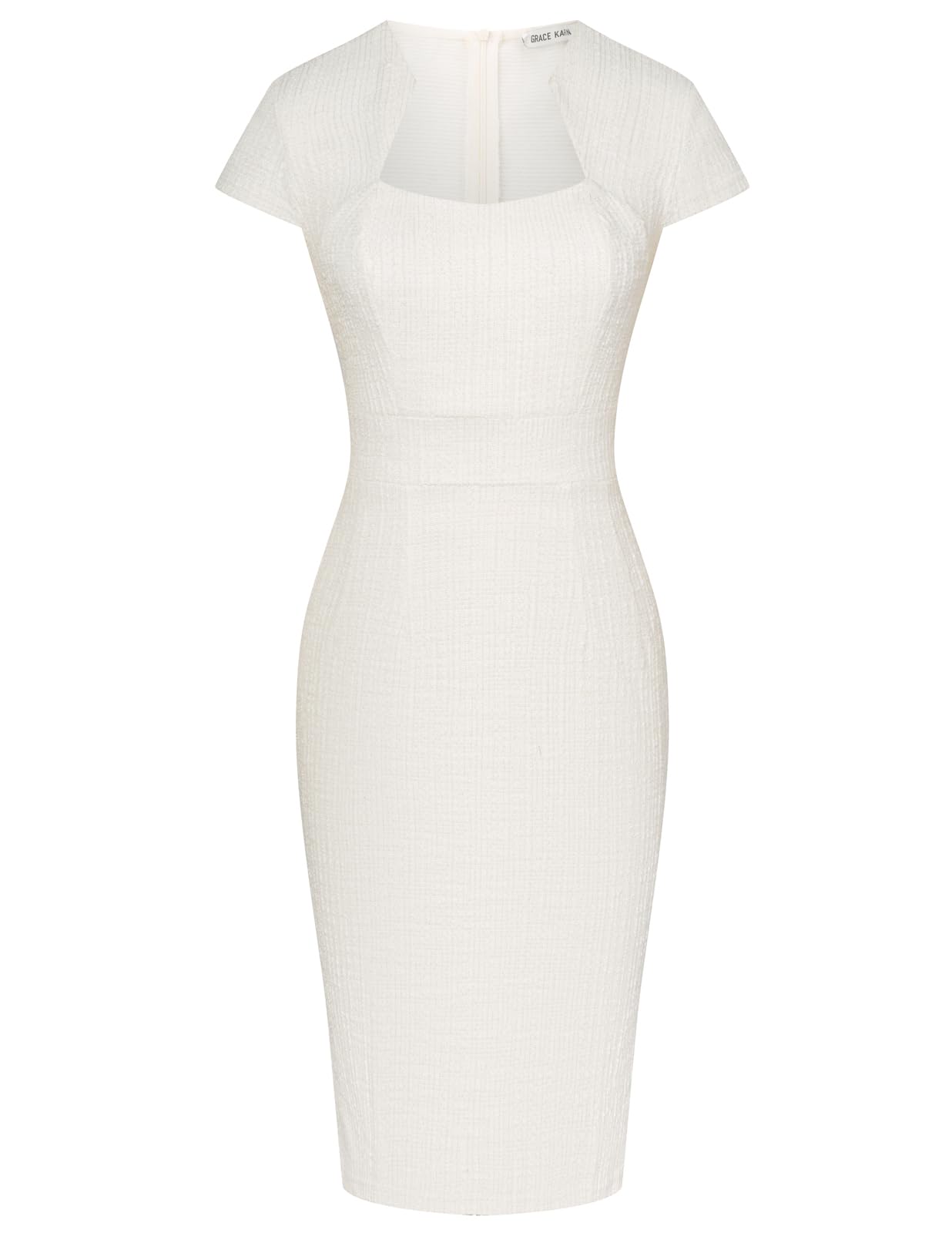Photo 1 of Womens Stylish Textured Dress Cap Sleeve Bodycon Pencil Dress for Party Cocktail White Golden L