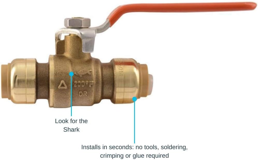 SharkBite 22222-0000LFA Ball Valve, Water Valve Shut Off, Push-to-Connect, PEX, Copper, CPVC, PE-RT, HDPE, 1/2 Inch x 1/2 Inch: Home Improvement