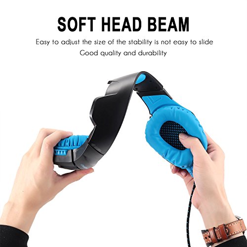 Stereo Gaming Headset for PS4, PC, Xbox One Controller, Noise Cancelling Over Ear Headphones with Mic, LED Light, Bass Surround, Soft Memory Earmuffs for Laptop Mac Nintendo Switch Games - Thumbnail 4