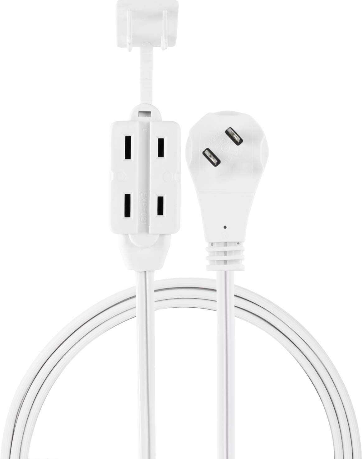 GE Indoor Office Extension Cord, Extra Long 8ft Power Cable, 3 Grounded Outlets, 3 Prong, Low-Profile Right Angle Flat Plug, 16 Gauge, UL Listed, White, 50251: Home Audio & Theater
