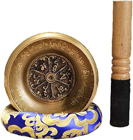 Kk ヨガのポーズのデザインと瞑想のためのユニークな チベットのボウル 木製マレットやクッション 真鍮とボウルセットを歌う軽量仏教のボウル 家庭用絶妙なスピリチュアルインテリア Modernzeg Hu