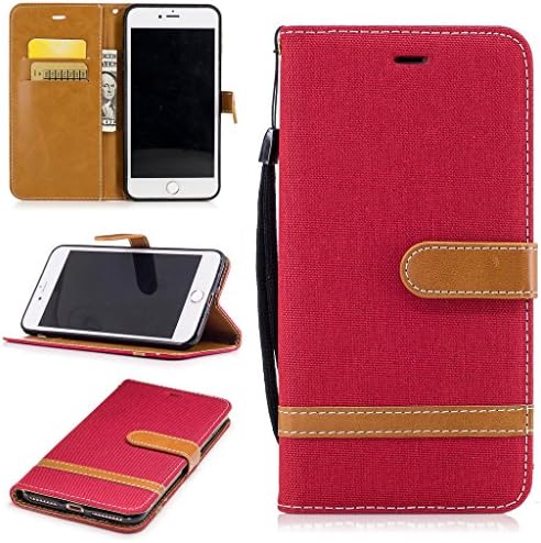 For iPhone 7 Plus Case [with Free Screen Protector], Metatze Premium Soft PU Leather Cowboy Cloth Wallet Cover Case For iPhone 7 Plus(Red)