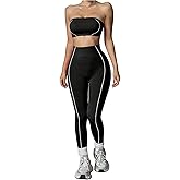 Verdusa Women's 2 Piece Workout Sets Athletic Tracksuit Micro Crop Tube Tops with Yoga Leggings Fitness Clothing
