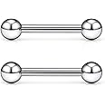 Ftovosyo G23 Titanium PA Ring Internally Threaded Straight Barbell Nipple Ring 2G 4G 6G 8G 12G 14G 16G Tongue Rings Body Piercing Jewelry for Woemn 2Pcs