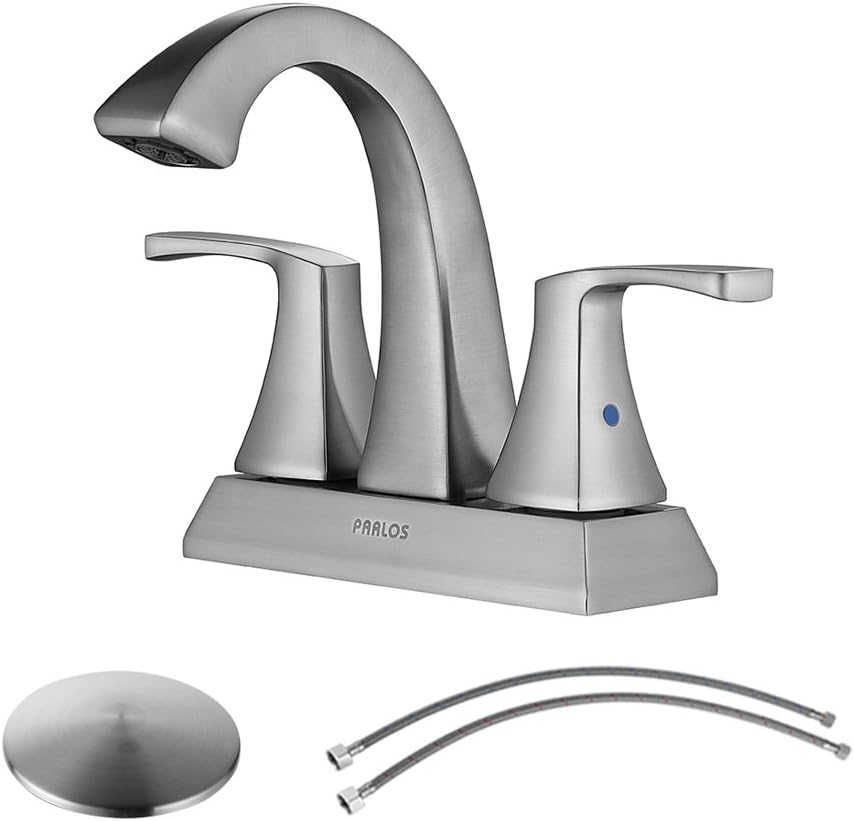 PARLOS Two-Handle Bathroom Faucet with Pop-up Drain and Faucet Supply Lines, Brushed Nickel,Doris 13634