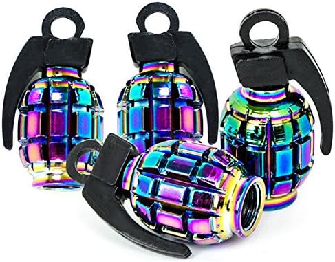 Dyshuai 4PCs Grenade Anodized Valve Stem Cap Kit Set for Rim Wheel Tire Truck SUV (Grenade)