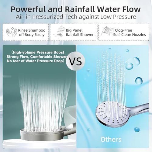Chenghoo HydroBoost High Pressure 5 Mode Filtered Shower Head, 2 Handheld Shower Heads & 17 Filter Cartridges, Built-in Power Wash for Hard Water，One-Touch Pause Button, Easy Install