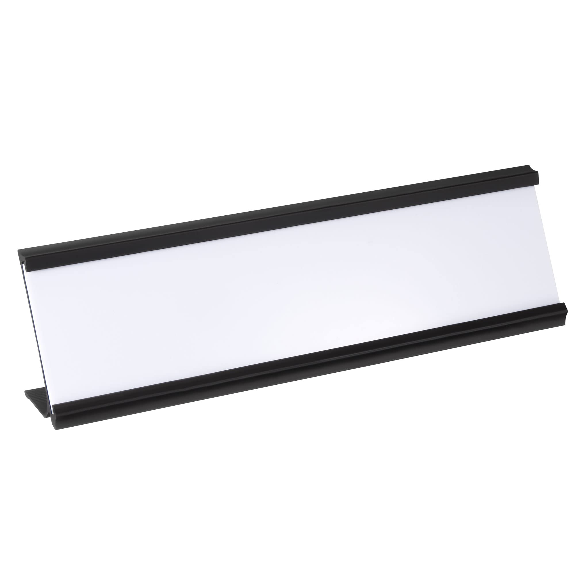 PATIKIL 2 x 7.8inch Aluminum Name Plate Holder, L Type with White Blank Engraved Name Plate for Desk Office Business Door Sign Holder Black