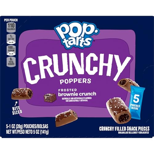 POP-TARTS CRUNCHY POPPERS CRUNCHY FILLED SNACK PIECES, KIDS SNACKS, ON-THE-GO, FROSTED BROWNIE CRUNCH, 5OZ BOX (5 POUCHES)