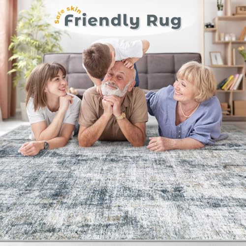 8x10 Area Rugs for Living Room: Washable Abstract Soft Rugs Non Slip Modern Stain Resistant Low Pile Carpet for Dining Room Bedroom Nursery Office (Multi Blue, 8'x10')