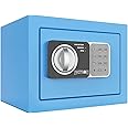 PATRON small safe box with key，mini safe for money，small coin safes for home with code，little jewelry lock box for kids，Wall or Cabinet Safe for personal items，0.236 Cubic Feet Blue