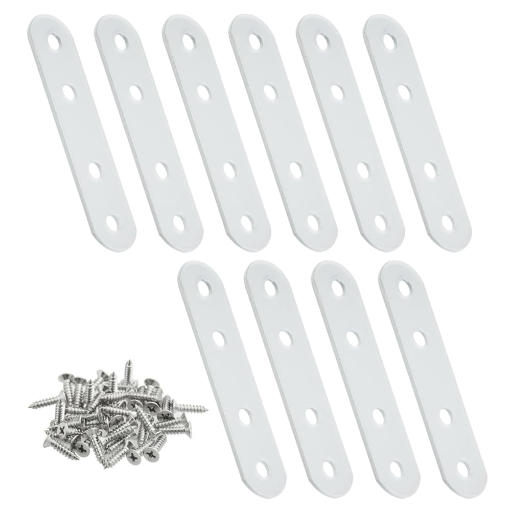 TOVOT 10PCS Flat Brackets Brackets with Screws Mending Plates 4 Holes Flat Brackets Straight Braces for Wood Furniture (75×18MM)