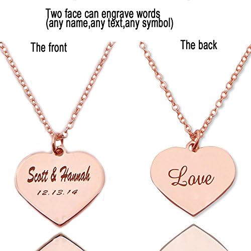 Free Custom Engraving Stainless Steel Plain Heart Monogram Necklace With Chain Dog Tag Pendant (Rose Gold)