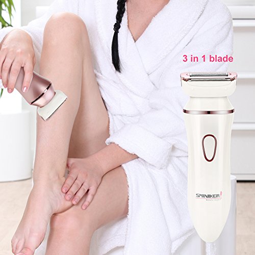 Sminiker Professional Womens Electric Razor 4 in 1 Ladies Electric Shaver Cordless Rechargeable Wet/ Dry Electric Razor for Women Waterproof Body Hair Bikini Trimmer + Manicure Set (White)