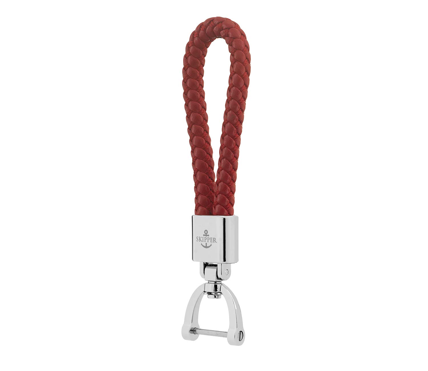 Skipper 8603 Braided Faux Leather Keyring in Many Colours and Stainless Steel Silver, red, One Size