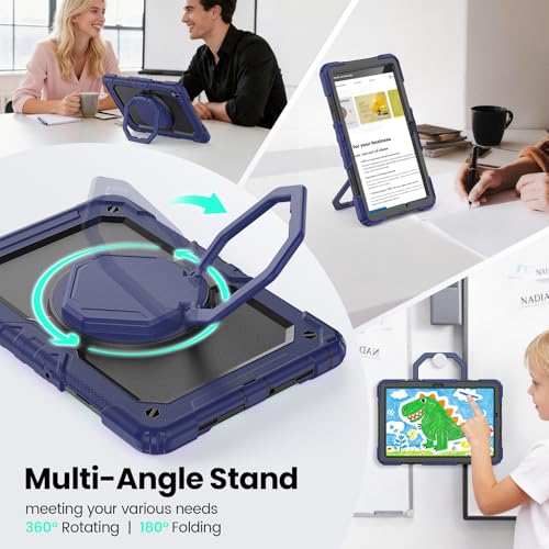 Sanyetral Galaxy Tab A11+ Case, Heavy Duty Case for Samsung Galaxy Tab A11 Plus/A9 Plus 11'' 2025/2023, with Screen Protector, 360 Rotating Stand and Pencil Holder (Black + Navy Blue)