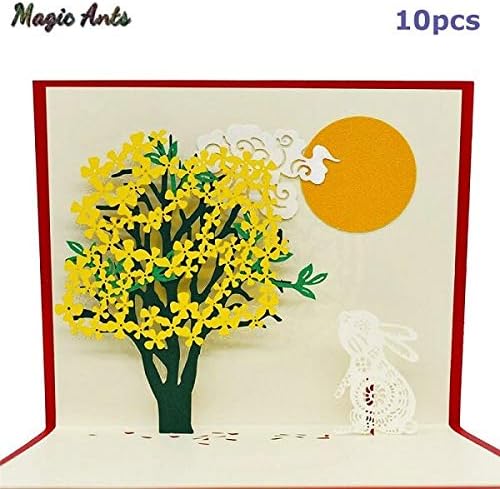 3d Pop Up Card 10 Pack 3d Rabbit Flower Pop Up Cards Birthday Gift With Envelope Sticker Laser Cut Animal Greeting Cards Mid Autumn Festival Amazon Co Uk Office Products