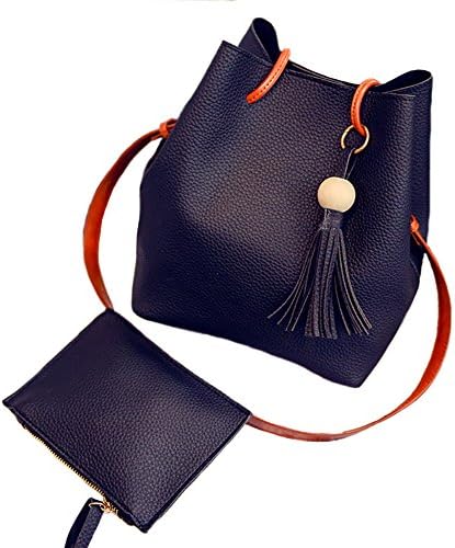 Cherry Roll Womens Cute 2 Piece a Set Pu Leather Shoulder Bag Tote Purse (Black)