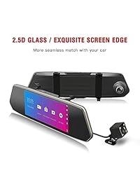 TOGUARD Cámara trasera de 7 pulgadas, cámara de espejo del tablero, de pantalla táctil, lente dual frontal y trasero de vista trasera de 1080P, cámara de marcha atrás impermeable
